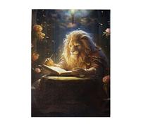 Liorosa Puzzle per adulti 500 pezzi leone dorato, studioso leone con manoscritto illuminato nello studio a lume di candela, puzzle in legno di estetica classica vintage, splendida opera d'arte