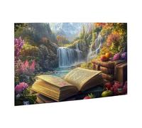 Liorosa Puzzle per adulti 500 pezzi libro incantato, libro aperto e cascata, lago di montagna, puzzle in legno di alta qualità, puzzle fantasy art in legno, profondo relax per te, regali per amici e