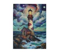 Liorosa Puzzle Per Adulti 500 Pezzi Luce Del Faro In mezzo A Tempestoso, Cielo Stellato. Ogni pezzo Una pennellata Di Coraggio Costiero E Bellezza Celeste, Piacere Sia Corpo Che Mente