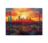 Liorosa Puzzle per adulti, 500 pezzi, metropoli del deserto al tramonto, sagome di cactus torreggianti contro lo skyline della città luminosa, esercizio cerebrale impegnativo, attività creativa hobby
