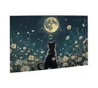 Liorosa Puzzle per adulti 500 pezzi Notte del gatto nero tra i fiori, il simpatico gatto guarda la luna, vibrante e unico, adatto per la ricreazione in famiglia e la decorazione della parete della