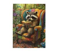 Liorosa Puzzle per adulti 500 pezzi procione curioso perso nel libro in mezzo a boschi fioriti, puzzle colorato in legno floreale artistico, rilassamento profondo per te stesso, impegnativo esercizio