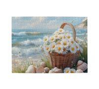 Liorosa Puzzle per adulti 500 pezzi Seaside Serenity, margherite bianche in cestino rustico con conchiglie sparse, puzzle rilassante in legno vista oceano, ogni pezzo è unico