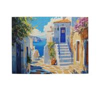 Liorosa Puzzle per adulti con vista sul mare Egeo, 500 pezzi, incantevoli case blu, puzzle artistico in legno per alleviare lo stress per adulti, ideale per relax e divertimento in famiglia, splendida