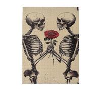 Liorosa Puzzle romantici gotici per adulti 500 pezzi, scheletri gemelli che tengono teneramente rosa rossa sangue, puzzle artistico in legno macabro, attività creativa hobby per adulti, piacere