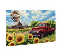 Liorosa Puzzle rustici del sole per adulti 500 pezzi, camion rosso vintage parcheggiato nel campo di girasole dorato, colori vivaci, esercizio cerebrale impegnativo, regali per amici e familiari