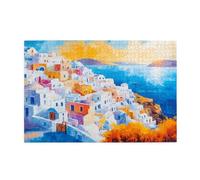 Liorosa puzzle serenata di Santorini per adulti 1000 pezzi, vivace villaggio sulla scogliera con barca a vela in acque, arte paesaggistica dell'isola greca in legno, estetica dai colori morbidi