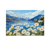 Liorosa puzzle serenità sul lago per adulti 1000 pezzi, margherite bianche che fioriscono da acque blu, paesaggio artistico con pittura a olio, brainstorming per alleviare lo stress, adatto per