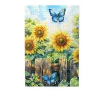 Liorosa Puzzle sinfonia girasole per adulti 1000 pezzi, fiori gialli vivaci con farfalle zaffiro sotto la luce solare dorata, colori incredibilmente vivaci, goditi il processo di risoluzione del