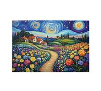 Liorosa Puzzle stravagante con prato floreale sotto stelle vorticose per adulti 1000 pezzi, puzzle in legno post-impressionista, allevia lo stress attività per adulti, divertiti a risolvere puzzle con