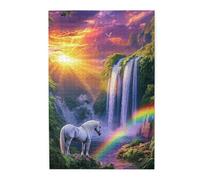 Liorosa Puzzle vibrante da 1000 pezzi, cavallo bianco con criniera di seta sotto arcobaleno e cascate, puzzle in legno, estetica dai colori morbidi, piacere sia per corpo che per mente