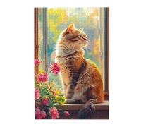 Liorosa Puzzle vibrante da 1000 pezzi con curiosità e fiori del gatto illuminato dal sole, perfetto per rilassare il divertimento felino, esercitare abilità pratiche e pensare pazienza, per gli amanti
