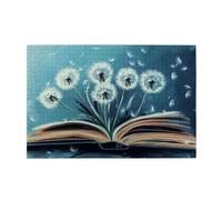 Liorosa Puzzle vibrante da 1000 pezzi con denti di leone e libro, ideale per il relax e il divertimento in famiglia, design unico e bello, ogni pezzo è unico, per leggere e regalo per gli amanti dei