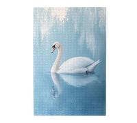 Liorosa Puzzle vivace da 1000 pezzi: grazioso cigno bianco sul lago, morbido puzzle in legno ad acquerello blu per relax e decorazione della casa, vivace e unico, goditi il processo di allentamento