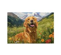 Liorosa Puzzles - Puzzles per adulti con cucciolo sorridente nel prato di fiori, 1000 pezzi, design vivace e unico, brainstorming per alleviare lo stress, ideale per il relax e il divertimento in