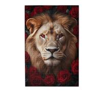 Liorosa Rose King - Puzzle da 1000 pezzi per adulti, ritratto di leone vintage con fiori rossi, pezzi si adattano perfettamente, adatto per il tempo libero e l'intrattenimento in famiglia, per gli