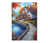 Liorosa Rustico Riverfront Cottage In Autunno Colori 1000 Pezzi Di Puzzle In Legno Adulti, Paesaggio Con Ponte Di Pietra & Giardino Fiorito, Estetica Vintage Classica, Completo Di Famiglia E Amici