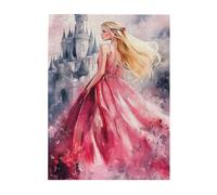 Liorosa Sagoma da favola 500 pezzi di puzzle in legno per adulti, principessa bionda con abito rosa fluente, arte ad acquerello, adatto per ricreazione in famiglia, hobby esplorativi e sfide
