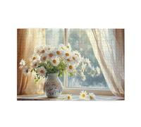 Liorosa scena mattutina serena 1000 pezzi di puzzle in legno per adulti, vaso di fiori dipinto con margherite fresche sul davanzale della finestra, accogliente puzzle decorazione per la casa, per gli