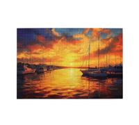 Liorosa serene marina al crepuscolo puzzle da 1000 pezzi per adulti, acqua a specchio con sagome di barche, puzzle in legno a tema naturale, hobby esplorativi e sfide, regalo per amici