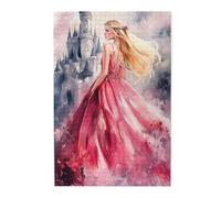 Liorosa Silhouette da favola 1000 pezzi di puzzle in legno per adulti, principessa bionda con abito rosa fluente, arte ad acquerello, adatto per ricreazione familiare, hobby esplorativi e sfide
