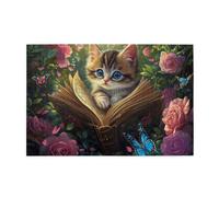 Liorosa Storybook Garden With Curious Cat Puzzle da 1000 pezzi per adulti, libro antico e fantasia floreale, montaggio pratico della tua casa, decorazione artistica da parete, regalo divertente per