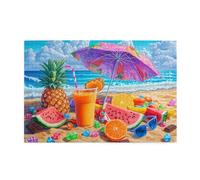 Liorosa Sunny Beach Day 1000 pezzi di puzzle in legno per adulti, frutta fresca e ombrello, puzzle estivo rinfrescante, relax profondo per te stesso, divertiti a risolvere puzzle con la famiglia e gli