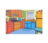Liorosa Sunny Kitchen Dreams Puzzle per adulti 1000 pezzi, armadi ed elettrodomestici rossi vivaci nella casa dei cartoni animati, rilassati, divertiti a risolvere puzzle con la famiglia e gli amici