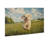 Liorosa Sunny Puppy Leap - Puzzle da 500 pezzi per adulti, giocoso cucciolo che salta nel prato fiorito con fienili di campagna, ideale per relax e divertimento in famiglia, regalo per amici e