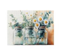 Liorosa Sunny Window davanzale puzzle natura morta per adulti 500 pezzi, barattoli di vetro con margherite fresche in tonalità acquerello, relax profondo per te stesso, regali per amici e familiari