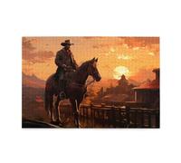 Liorosa Sunset Cowboy puzzle per adulti 1000 pezzi, scena urbana desolata occidentale, immagine classica, pezzi si adattano perfettamente, esercitare abilità pratiche e pensiero