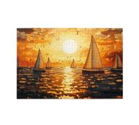 Liorosa Sunset Sailing 1000 pezzi di puzzle in legno per adulti, orizzonte dorato con più barche a vela, vibrante opera d'arte oceanica, ogni pezzo è unico, ideale per relax e divertimento in famiglia