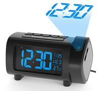 LIORQUE Radio sveglia a proiezione, orologi a proiezione 180° sveglia proiettore FM con allarme, ampio display VA, 4 livelli di luminosità dello schermo, digitale USB, funzione Snooze, 12/24H