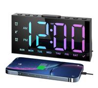 LIORQUE Sveglia da Comodino, Sveglia Digitale con Ampio Display LED a 8 Colori, Doppi Allarmi, 5 Livelli di Regolazione della Luminosità, Modalità Fine Settimana, Snooze, DST, 2 Porte di Ricarica USB