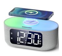 LIORQUE Sveglia Digitale da Comodino con Ricarica Wireless da 15 W, Bluetooth,Doppi allarmi, Snooze, Luce Noctturna, Timer di Spegnimento, 10 Luminosità, 16 Livelli di Volume,per Camera da Letto