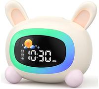 LIORQUE Sveglia per bambini, Sveglia da Comodino con Luce Notturna, Macchina Rumore Bianco, Doppia Allarme, Modalità Weekend, Sveglia Ricaricabile per Allenamento del Sonno Per i Bambini (Coniglio)