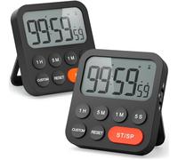 LIORQUE Timer da Cucina Digitale, Timer Multifunzione con Funzione Orologio, 3 Livelli di Volume, Schienale Magnetico, Supporto Pieghevole, per Cucinare, Uovo, Palestra,Studio, Lavoro,2 pezzi-Nero