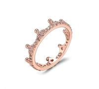 LIOYSIUT Anello a corona colorato in oro rosa con zirconia cubica bianca da donna regalo di compleanno promessa matrimonio senza tempo scintillante corona anello di cristallo in rosa 10