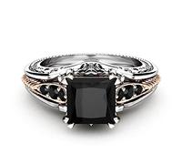 LIOYSIUT Anello eterno in argento 925 con tormalina nera, taglio quadrato, anello da donna con diamante retrò (taglia 6)