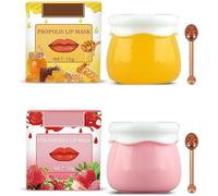 Lip Balm Honey Pot, Honey & Strawberry Day and Night Repair Lip Sleeping Masks Honey Lip Balm,Fade Lip Lines Bee Balm Lip Balm,Hydrating & Prevention Dry (Pink+Yellow)