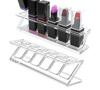 Lip Gloss Holder, 2-Pack Clear Acrylic Lipstick Organizer | Clear Cosmetic Display Rack for Eyeliners Bottles Bathroom Vanity Countertop Cosmetic Sample Mascara Concealers
