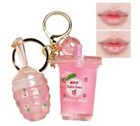 Lip Gloss, Tinted Lip Oil with Milk Tea Design Keychain Attachment, Nourishing Hydrating Primer for Face Makeup Women Daily Use Travel Parties Present Casual Gatherings 6.6x2.8cm