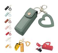 Lip Oil Keychain - Mirror & Oil 2-in-1, Chapstick Holder, Mini Lipstick Case With Keychain & Heart Pendant, PU Leather Potable Lip Gloss Holder for Car/Travel Storage, for Women and Girls (Green)
