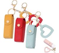 Lip Oil Keychain - Mirror & Oil 2-in-1, Lipstick Holder Keychain with Mirror, PU Leather Potable Lip Gloss Holder for Car/Travel Storage (3pcs D)