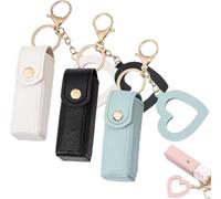 Lip Oil Keychain - Mirror & Oil 2-in-1, Lipstick Holder Keychain with Mirror, PU Leather Potable Lip Gloss Holder for Car/Travel Storage (3pcs E)