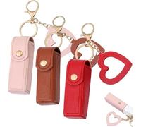Lip Oil Keychain - Mirror & Oil 2-in-1, Lipstick Holder Keychain with Mirror, PU Leather Potable Lip Gloss Holder for Car/Travel Storage (3pcs C)