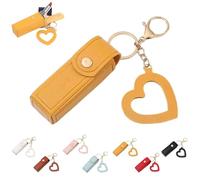 Lip Oil Keychain - Mirror & Oil 2-In-1,Mini Lipstick Case with Keychain and Heart Pendant,PU Leather Potable Lip Gloss Holder(Orange)