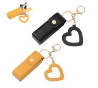 Lip Oil Keychain - Mirror & Oil 2-In-1,Mini Lipstick Case with Keychain and Heart Pendant,PU Leather Potable Lip Gloss Holder(Black+Orange)