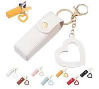 Lip Oil Keychain - Mirror & Oil 2-In-1,Mini Lipstick Case with Keychain and Heart Pendant,PU Leather Potable Lip Gloss Holder(White)