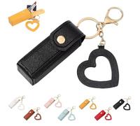 Lip Oil Keychain - Mirror & Oil 2-In-1,Mini Lipstick Case with Keychain and Heart Pendant,PU Leather Potable Lip Gloss Holder(Black)